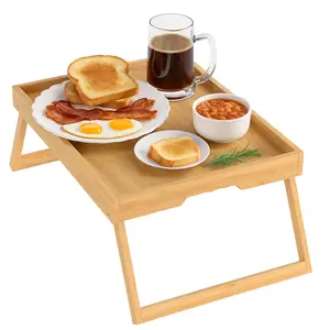 Bamboo Bed Tray Table with Folding Legs, Breakfast in Bed Tray for Eating, Laptop & Snacks, Portable Lap Desk for Bed, Sofa, Kitchen
