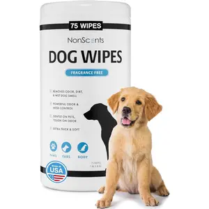 NonScents Dog Grooming Wipes - 75 Deodorizing & Cleaning Dog Wipes - Pet Wipes for Dogs - Fragrance-Free Doggy Wipes for Paws, Butt, Body - Unscented Dog Wipes for Quick Baths