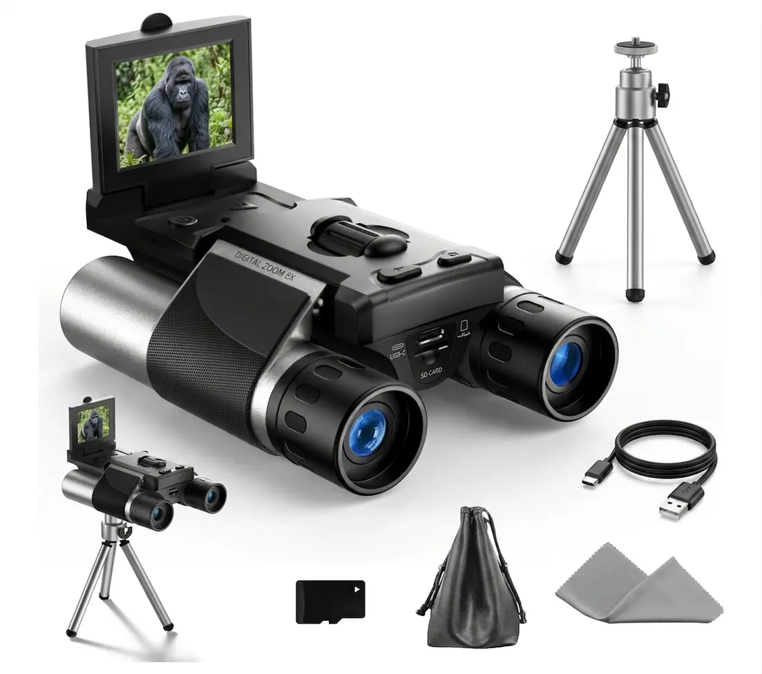 Digital Binoculars with Camera, 40MP Photo 2.5K Video, 8X Digital Zoom Binoculars for Adults, 2-inch LCD Screen Binocular Camera with 32GB SD Card for Bird Watching, Concerts, Events S555