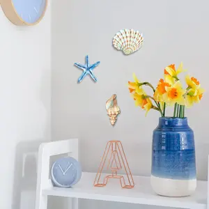 4 Pcs Beach Wall Decor Seashell Starfish Bathroom Decor Rustic Ocean Coastal Summer Themed Wall Art Gifts for Living Room Bathroom Bedroom(Small) Poster Decoration Light Photo Wood Decorative