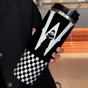 30oz Stainless Steel Handheld Cup, Insulated Tumbler, Dark Wednesday Pattern, Dual-Use Cold Hot Straw Cup, Ideal for Sports Outdoor Office Home, Best Gift