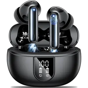Wireless Earbuds Headphones Bluetooth 5.3 with 4 ENC Noise Cancelling Mics,Hi-Fi Stereo in Ear Ear Buds with LED Screen,42h Duration Playback,IPX6 Waterproof Earphones for iOS Android Black