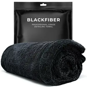 BlackFiber 24"x36" Twisted-Loop Professional Grade Detailing Drying Towel, 1200GSM, Streak Free, Lint Free, Reusable Microfiber Towel, Car Wash Accessory, Super Absorbent Microfiber