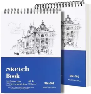 9" x 12" Sketch Book Set, Drawing Paper Pad (68lb/100gsm), 2-Pack Top Spiral Bound Sketch Pad, Double-Sided Hardcover Sketchbook, Art Notebooks Drawing for , Beginners and Artists,100 Sheets Each.
