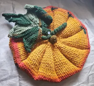 Bugsmckaye Pumpkin Style Crochet Slouchy Beret with Removable Leaf Adornment