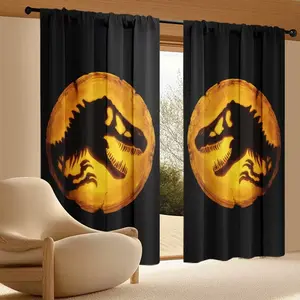 2pcs Dinosaur Print Curtains, Window Curtain, High Definition Digital Printing, Rod Pocket Installation, 100% Polyester, All-Season UV Protection Drapes