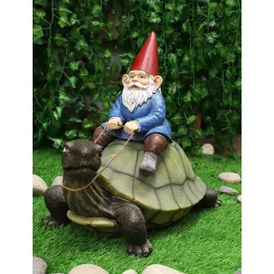 Ebros Large Whimsical Mr. Gnome Riding Faithful Giant Turtle Garden Statue 17.25" Long