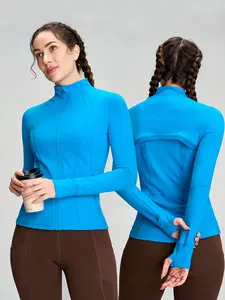 QUEENIEKE Women Athletic  Jacket Cottony-Soft Full Zip Slim Fit Workout Running Jacket with  Back Mesh Vent 2 Pockets Thumb Hole