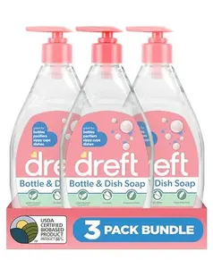 DREFT Bottle and Dish Soap | Made to Clean Baby Bottles, Sippy Cups, Pacifiers, Breast Pumps, & More | Gently Removes Milk Film & Odors | Plant Based, Fragrance Free Dish Soap | 18 Fl Oz (Pack of 3)