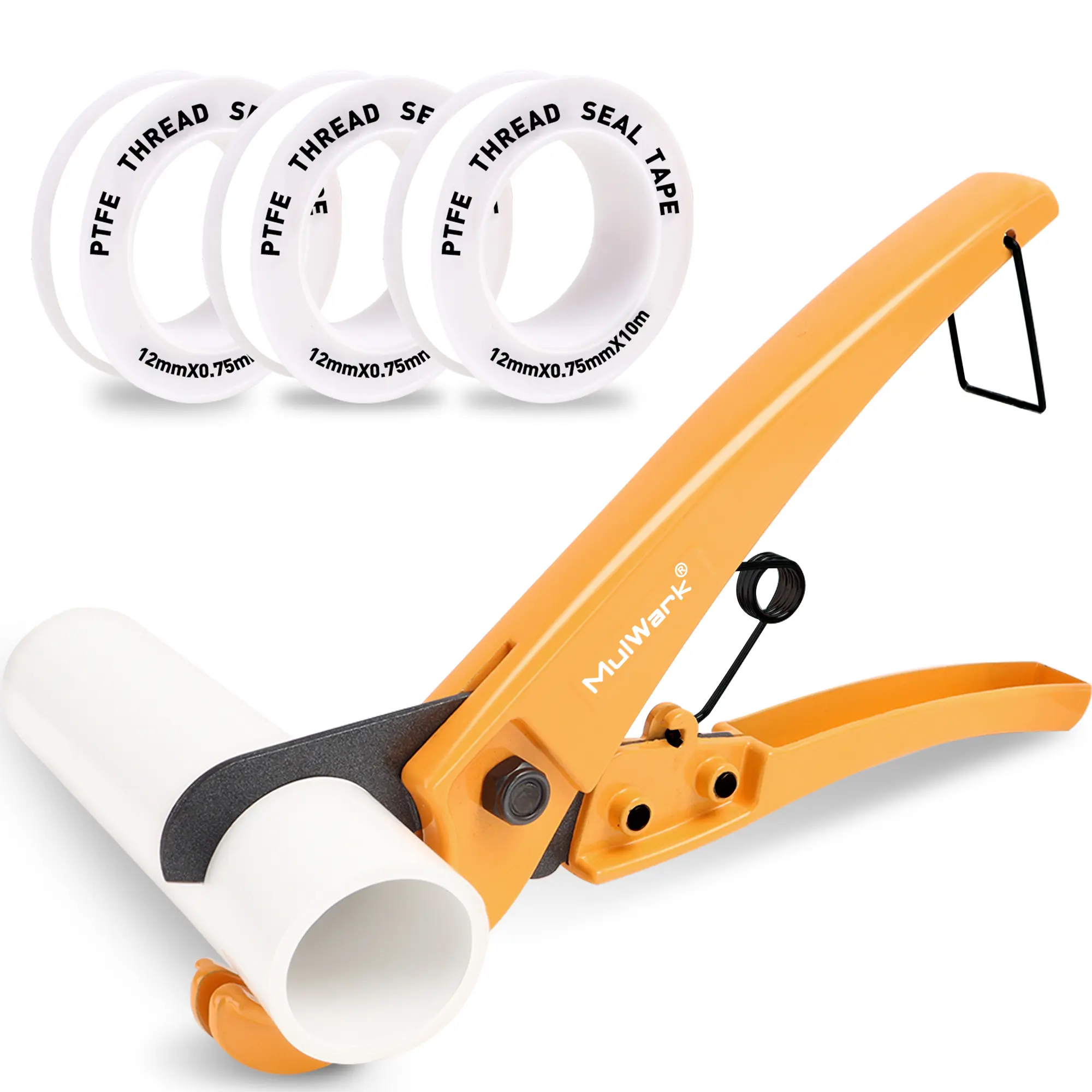 MulWark Heavy-Duty Tubing & Pipe Cutting Tool - Industrial Aluminum Cutter, Cuts Up to 1-1/4" PVC, PPR, PE & Rubber Hose, Includes 3-Piece Teflon Tape, Tubing Cutter