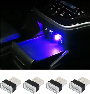 PCS USB LED Car Interior Atmosphere Lamp, Plugin USB Decor Night Light, Portable Auto Ambient Lighting Kit, Universal Vehicle Interior Accessories for Most Cars (Blue)