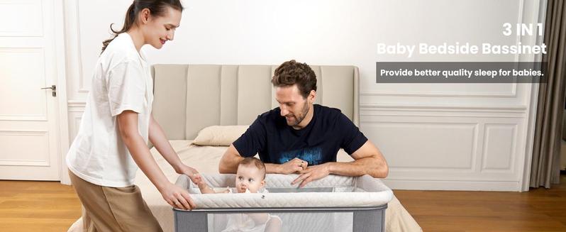 Baby Bassinet Sleeper, 6 Height Adjustable Cribs, Easy to Fold Portable Crib Side Bassinet, Swing Cradle Bed Side Sleeper with Ventilated Net&Wheels Baby Bassinet Sleeper, 6 Height Adjustable Cribs, Easy to Fold Portable Crib Side Bassinet, Swing Cradle Bed Side Sleeper with Ventilated Net&Wheels