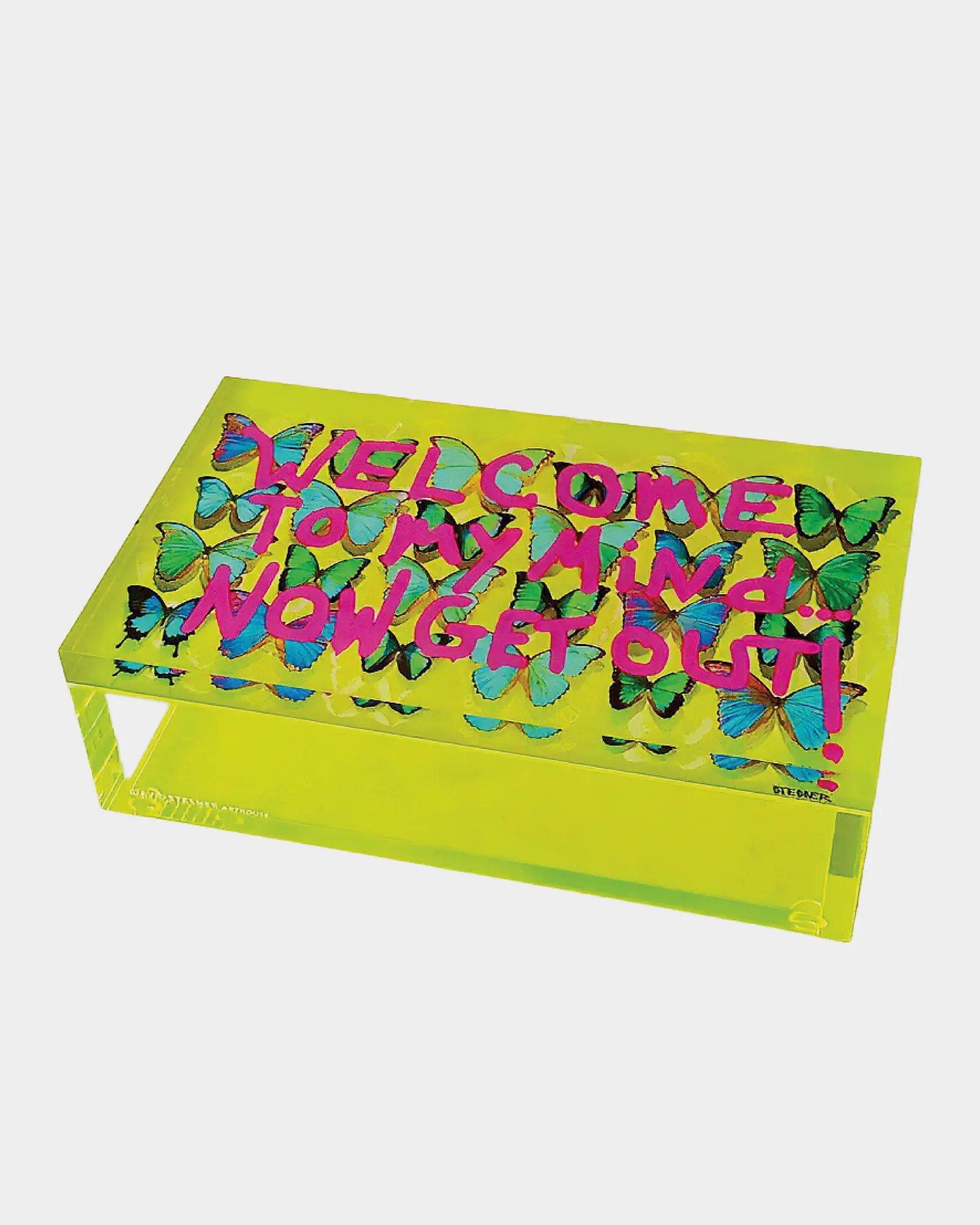 Neon Yellow Butterfly Print Light-Up Decorative Keepsake Gift Box - Home Shelf Organizer Storage Box for Small Items