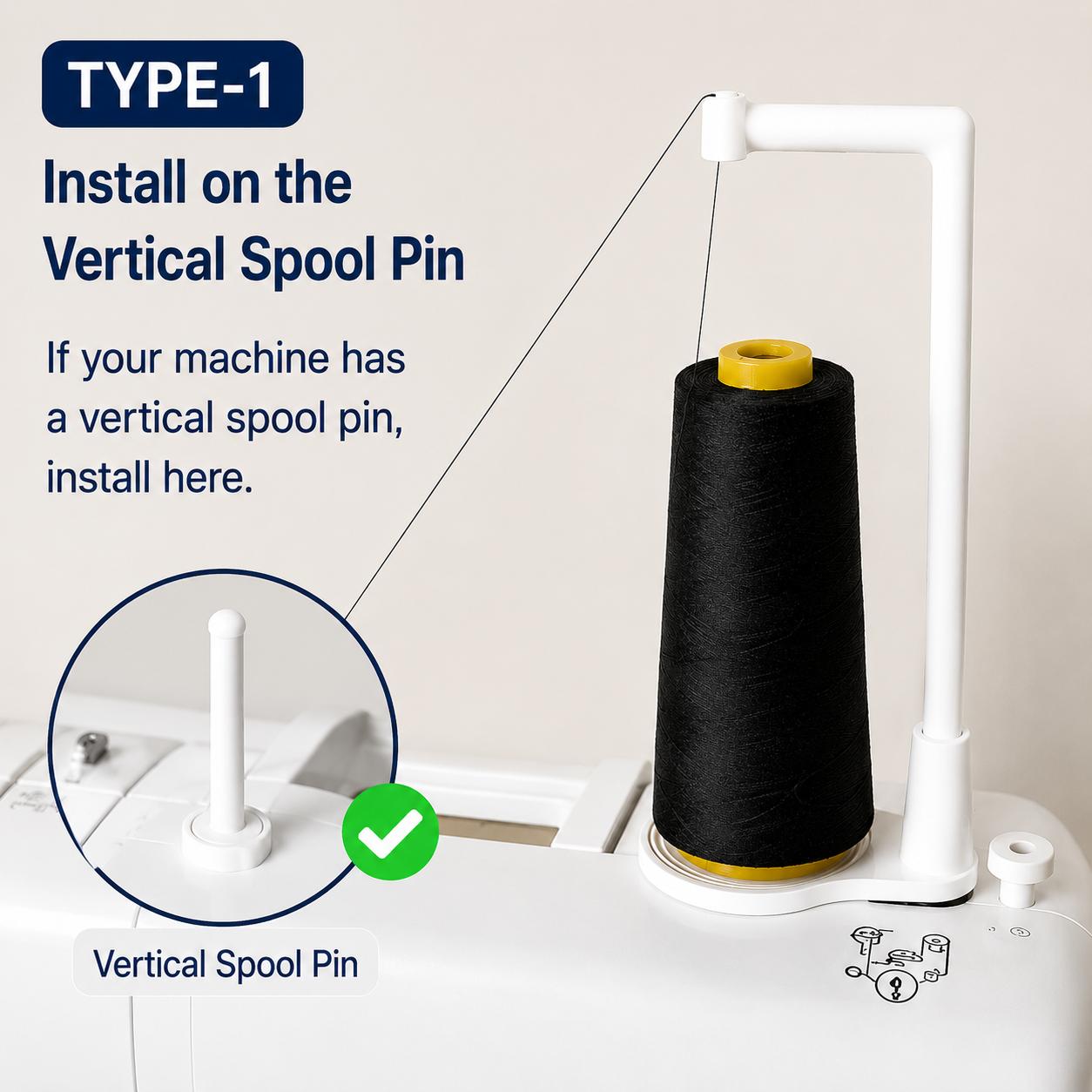 Sewing Machine Thread Stand for Large Cone Thread, Dual Installation Vertical Spool Holder, Anti-Tangle Thread Guide Compatible with Selected Brother & Singer Machines