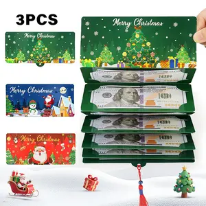 3Pcs Christmas Cash Clip Set for Men Women Cartoon Greeting Card Fantasy Theme Money Clip Creative Cash Gift Wallet Unique Multifunctional Cash Box Set