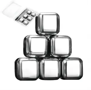 Whiskey Stones Gifts Set, 6 PCS Stainless Steel Whiskey Chilling Rocks, Reusable Metal Ice Cubes for Drinks Whiskey, Mens Stocking Stuffers for Christmas