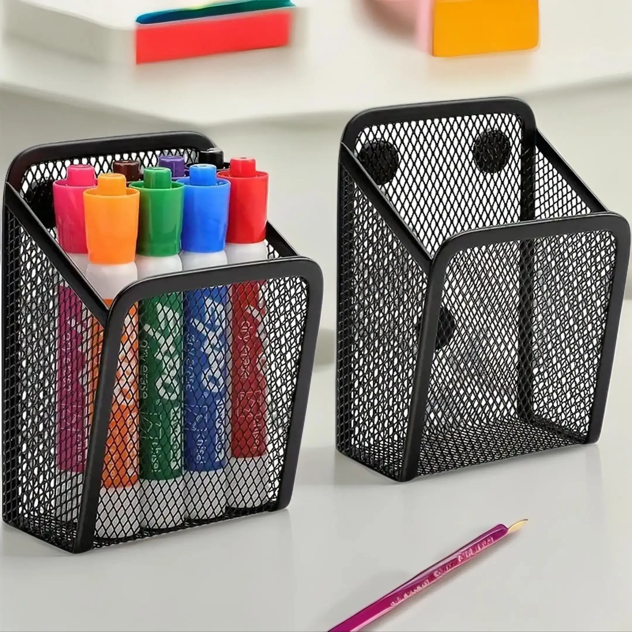 Stainless Steel Magnetic Mesh Pencil Holder, 1 Count Desk Organizer, Desk Storage Box, Stationery Holder for Home Office School, Multifunctional Stati