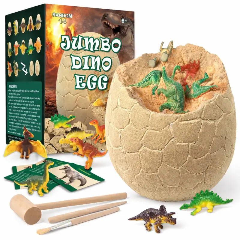 Jumbo Dinosaur Egg Excavation Kit, 14 Unique Dinosaurs Dig Toy with Tools & Learning Cards, STEM Science Toy for Kids 6-12, Non-Toxic Dino Dig Set, Birthday Easter Christmas Holiday Gift for Boys & Girls