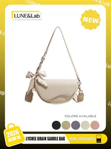 New Macaron Color Saddle Crossbody Bag, Heart Print Scarf Bow Decoration, Soft Texture Leather Adjustable Straps, All Season Daily Commute Bag
