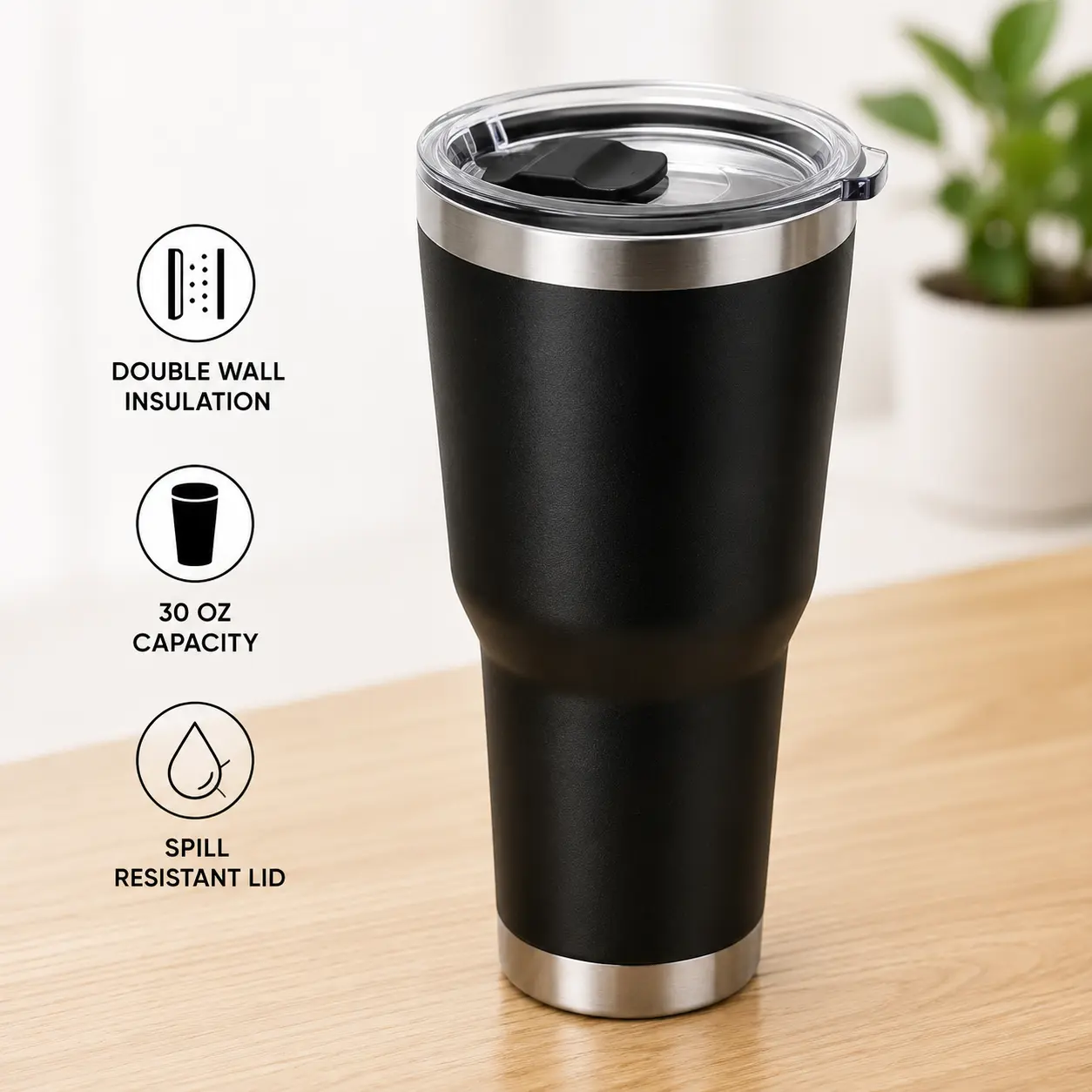 Stainless Steel Tumbler with Lid - Black Color, 12 oz Capacity, Ideal for Drinks and Beverages