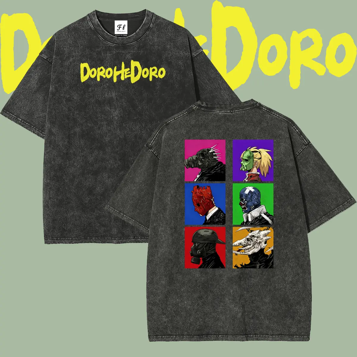 Dorohedoro Anime Graphic T-shirt, Vintage Washed Cotton Oversized Top with Double-Sided Print, Unisex Harajuku Streetwear, Tshirt