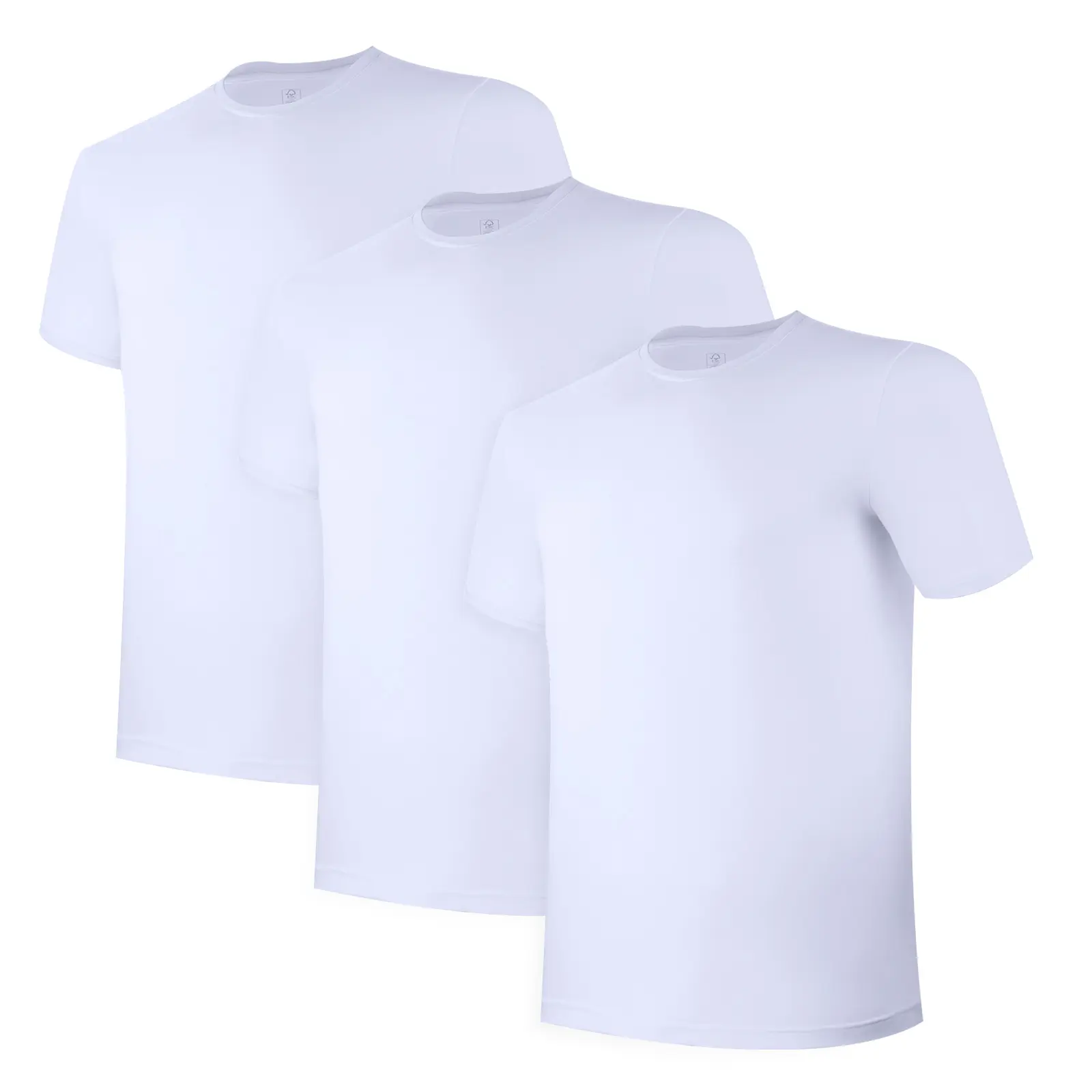 BAMBOO COOL Men's 3-Pack Moisture-Wicking Short-Sleeve Undershirts - Soft, Stretchy, Silky, Medium Length, Stay-Tucked, Anti-Sweat, Quick-Dry, Round Neck, Plain Classic Menswear T-Shirts for Office Layering, Shortsleeve, Tshirts