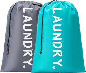 2 Pack XL Travel Laundry Bag, Machine Washable Dirty Clothes Organizer with Drawstring, Large Enough to Hold 4 Loads of Laundry, Easy Fit a Laundry Hamper or Basket Travel Essentials 24" x 36"