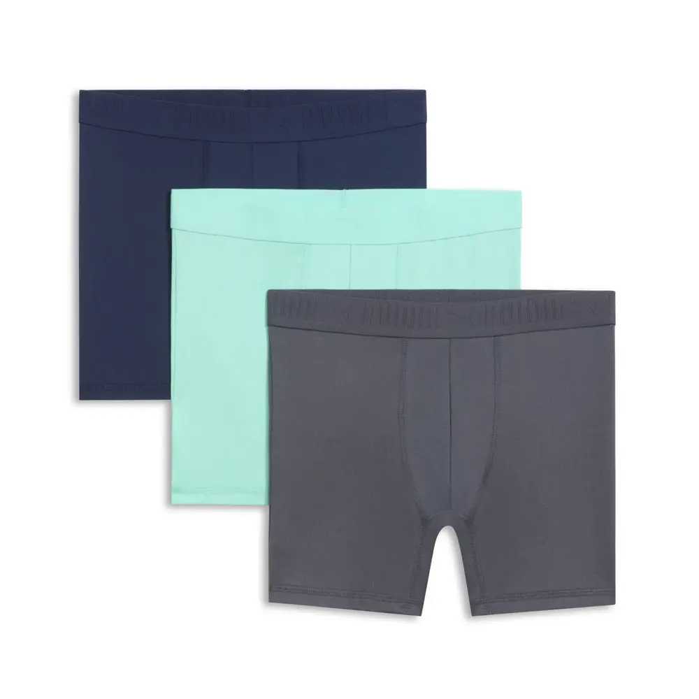 PUMA Mens 3 Pack Ultra Soft Boxer Briefs  - Blue, Green, Grey