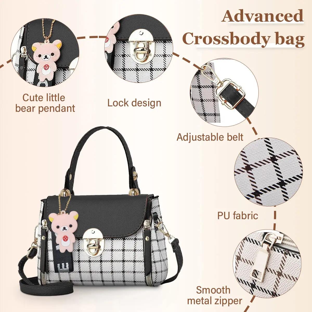 Plaid Pattern Crossbody Handbag, Women's PU Leather Flap Purse with Buckle Decor, Classic Elegant Shoulder Bag, Lightweight & Durable Everyday Bag, Chic Versatile Accessory, Great Gift for Women
