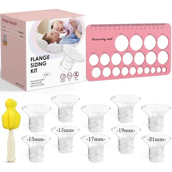 3-in-1 Flange Sizing Kit for Breast Pumps, 10PCS Soft Silicone Flange Inserts (13/15/17/19/21mm) for 24mm Breast Pump Flanges, BPA-Free Nipple Sizer & Breast Shield Reducers for Comfortable Pumping