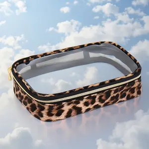 Leopard Print Travel Wash Bag, Multi-Layer Portable Cosmetic Organizer, Durable Fabric Electronics Storage, Unisex Fitness Beauty Accessory