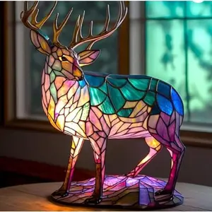 Animal Table Light Resin Stained Glass Night Light Owl Lion Wolf Cat Elephant Table Lamp For Living Room Bedroom Home Decoration