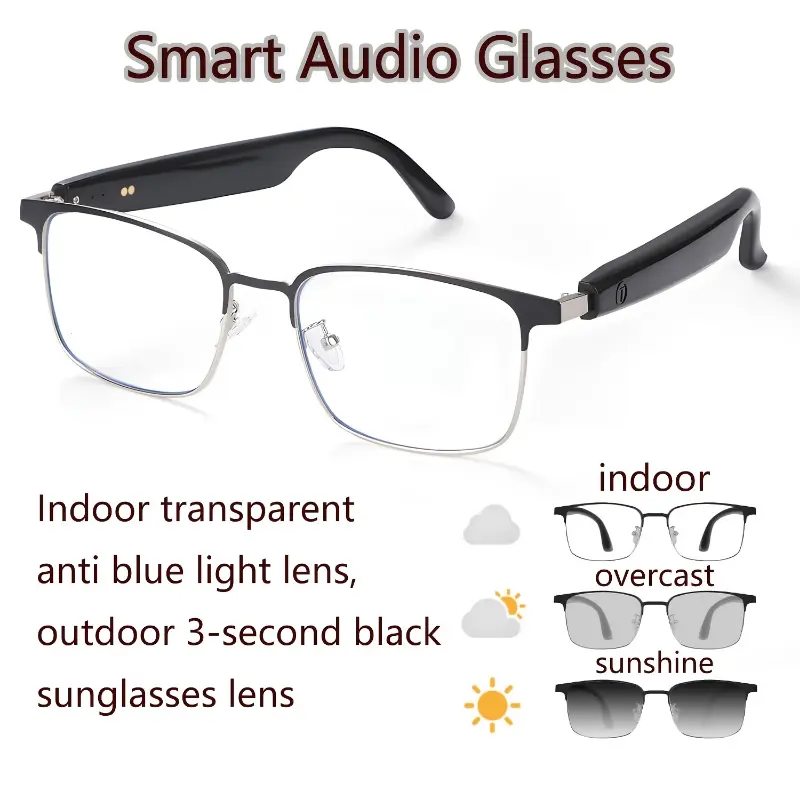 2024 Wearable Automatic Dimming Smart Glasses - Audio Functionality, Anti-Blue Light Frame, Metal Hinges, PC Lenses, Photochromic - Ideal for Cycling, Driving - Christmas Gift with Anti-Fog Cloth, Silvery Frame + Photochromic Lenses, Eye Care, 2024 Smart,