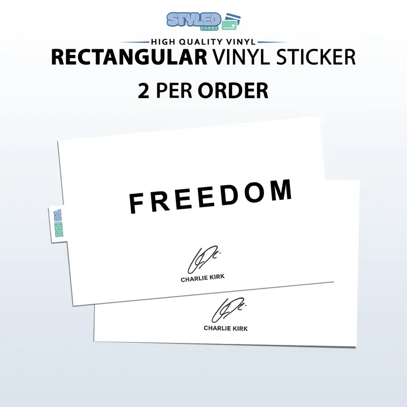 charlie kirk rectangle vinyl stickers made with high quality vinyl and uv ink 2 per order