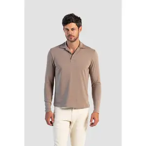 Pima Cotton Stretch Long Sleeve Buttonless Polo