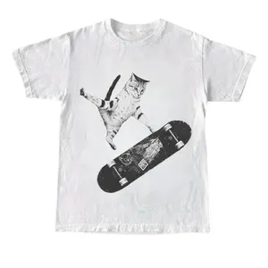 Vintage Style Emo Skater Cat Graphic Tshirt Casual Crewneck, Fantasy Kitten Tshirt, Cute Cat Shirt, Love Cat Tshirt,  Unisex Shirt Menswear Womenswear Streetwear trendy t-shirts