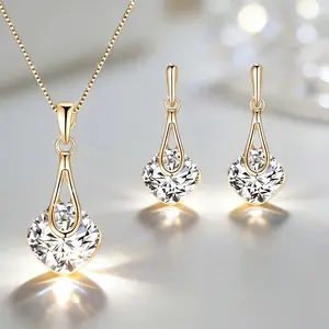 Stainless Steel Inlaid Synthetic Synthetic Zirconia Necklace and Earrings Jewelry Set, Elegant and Minimalist Design, Versatile Vintage-style Fashion Accessories, Suitable for Women, Couples, Streetwear, Daily Commutes, Weddings, Holidays