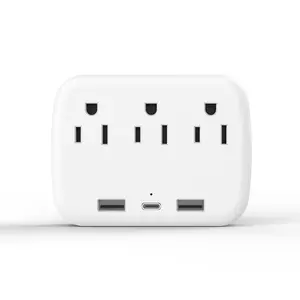 6-In-1 Multi Plug Strip Extender with USB, Wall Strip Distributor with 3 USB Ports (1 USB C) And 3 AC, Wall Charger Adapter Power Strip for Office, Bedside, And Travel Use
