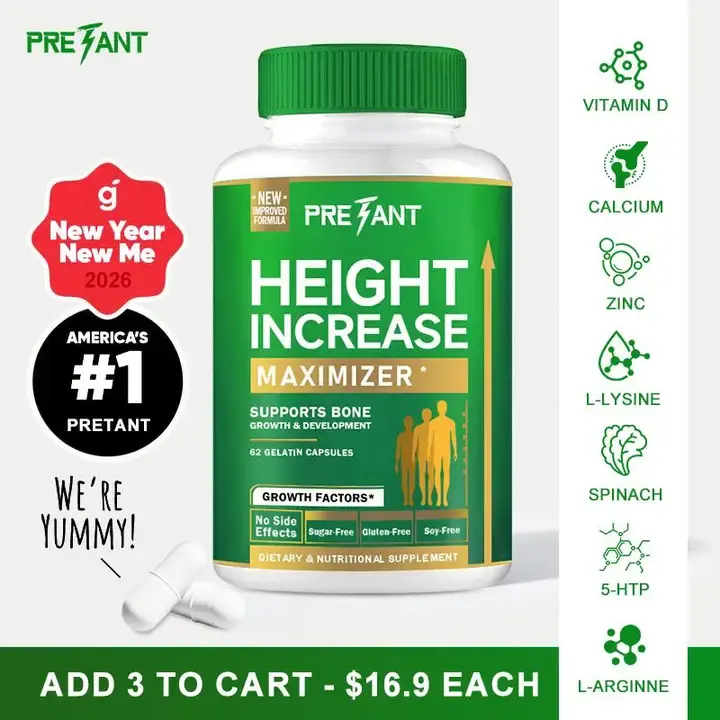 PRETANT Bone & Natural Growth Support for Kids & Teens - Calcium, Zinc, D3 - 60 pcs | Bone Strength & Joint Support - with L-Arginine, Glutamine, - Hormone Free