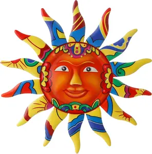 12.7 Inches Metal Sun Wall Art Decor Hanging for Indoor Outdoor Home Garden Colorful Sun Face Sculptures & Statues Yellow