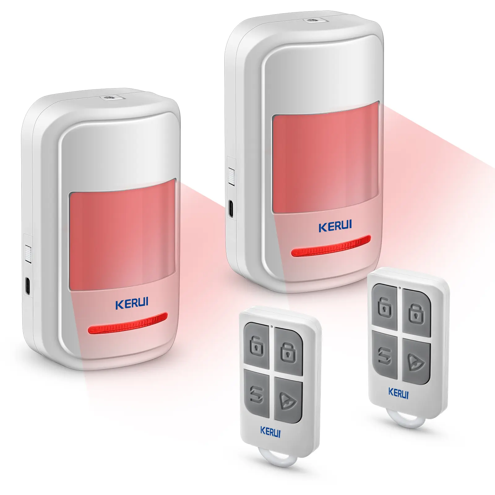 KERUI 2-Pack Motion Sensor Alarm with Remote Control, PIR Infrared Motion Detector Doorbell, 110° 9m Detection, 2 Power Modes (3x AAA Battery / Type-C), Alarm & Doorbell Chime, for Home Shop Garage – Batteries Not Included
