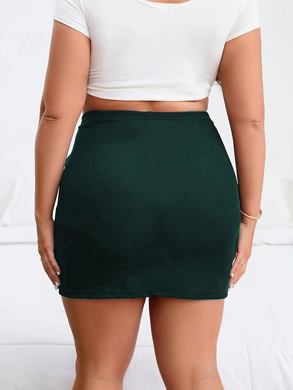 Plus Size Solid Split Thigh High Waist Skirt, Elegant Fashion Casual Minimalist Bodycon Skirt for Daily Outdoor Wear, Women Plus Clothing for All Seasons