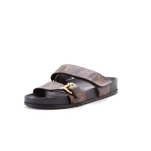 Pre-owned Louis Vuitton Women's Bom Dia Flat Mules Monogram Canvas by Rebag