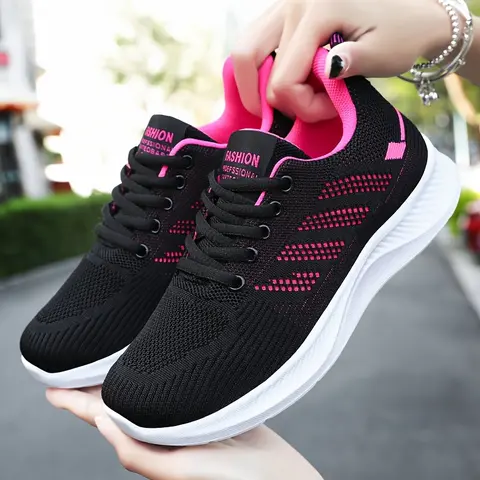 A Pair of Women's Sneakers, Suitable All Seasons, with a Soft Sole and Breathable Knitted Upper Comfort. Features a Fashionable Color and Non-Sole, Ideal Running, Walking, and Casual Wear at Home or Outdoors, Women Shoes