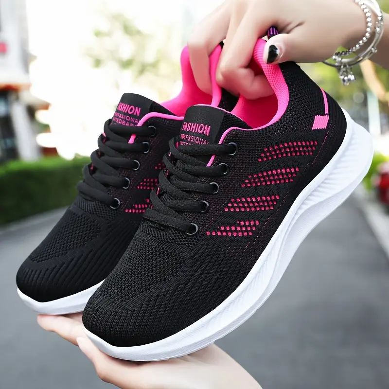 A Pair of Women's Sneakers, Suitable All Seasons, with a Soft Sole and Breathable Knitted Upper Comfort. Features a Fashionable Color and Non-Sole, Ideal Running, Walking, and Casual Wear at Home or Outdoors, Women Shoes