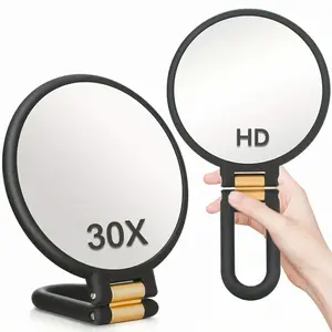 30x Magnifying Mirror with Dual-Sided 1X/30X Magnification - Travel Hand Mirrors, Portable Folding Mirror, Portable Handheld Makeup Mirror with 360° Adjustable Handle, Foldable Travel Design, for Professional Makeup, Facial Hair, Eyebrows, Blemishes