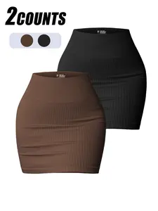 Women's Solid Ribbed Skort, Casual Comfy Breathable High Waist Skort for Daily Wear, Stretch Skirt, Ladies Sportswear for All Seasons, Stretchy Skorts