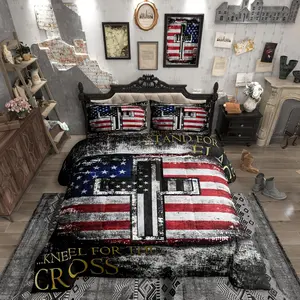 American Flag Comforter Set for Teen Boys Camo Black White USA Flag Bed Comforter Set,The Cross Theme Bedding for Devout Protestant Religious Patriotic Style Duvet Insert