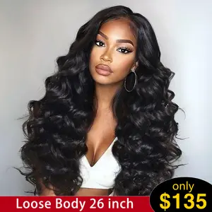 【26“ Only $135】Mamushow 7x6 Glueless Loose Body Wigs Human Hair Pre Plucked Pre Cut Lace Front Wigs Human Hair for Women 7x6 HD Lace Closure Wigs with Elastic Drawstring 250% Density Natural Color