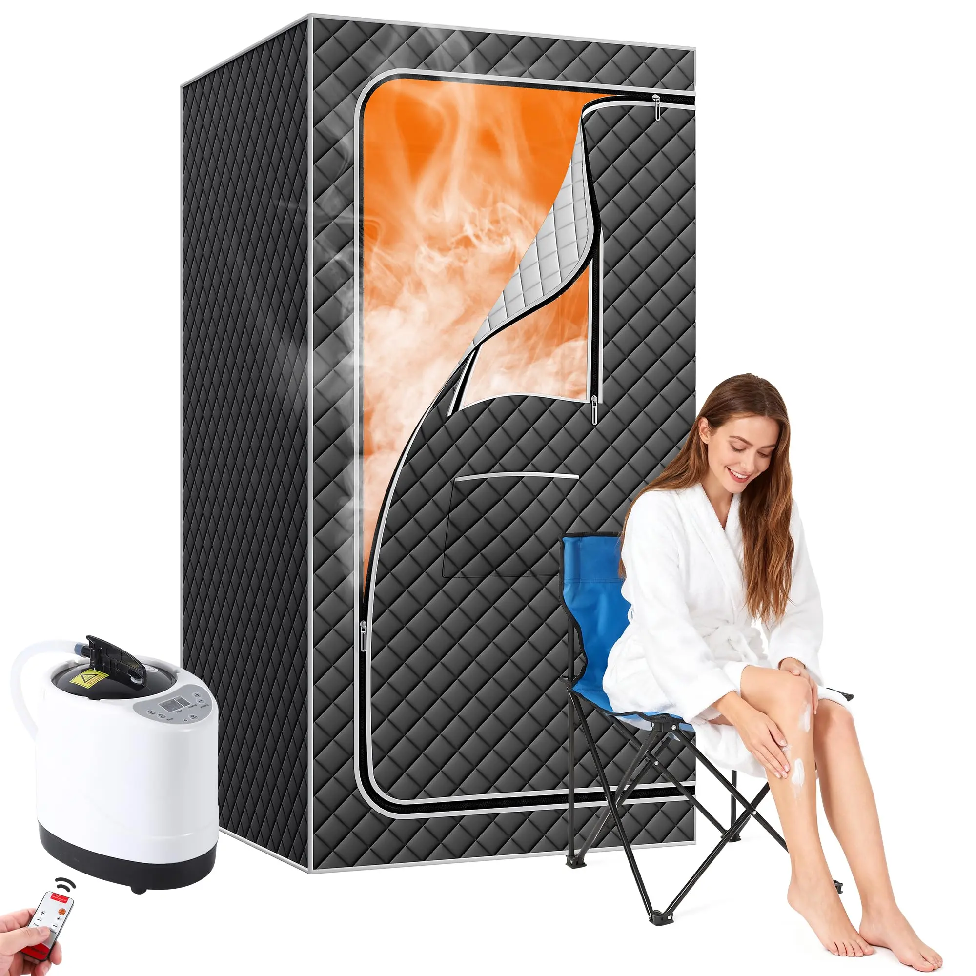 Gaomon 66"x34" Full-Body Sauna Unit with Collapsible Frame, 1200W Fast Heating, 3L Leak-Proof Zip Steamer, 9 Heat Levels, 90-Min Timer, Foldable Chair, Remote for Home Relaxation, Travel, Detox, Muscle Recovery